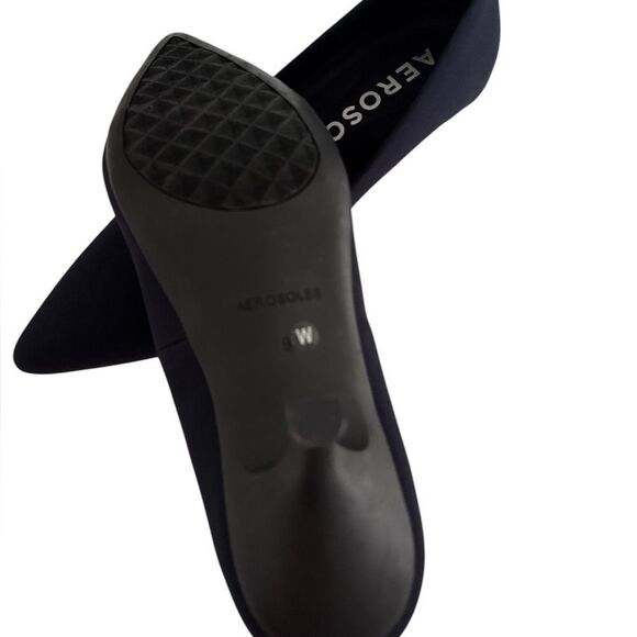 AEROSOLES Point Toe Kitten Heel Pump in Navy Stretch Gabardine Fabric NWOT - Picture 3 of 4